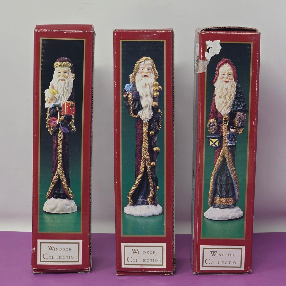 Windsor Collection Pencil Santa Figurines Set of 3 Christmas With Boxes